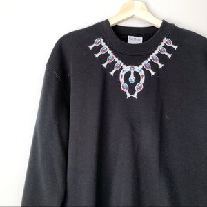 Black Boho Embroidered Sweatshirt